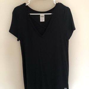 Black Pink VS V neck with a lace up